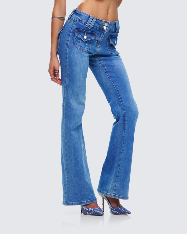 Finesse Bri Blue Denim Patch Pocket Jean