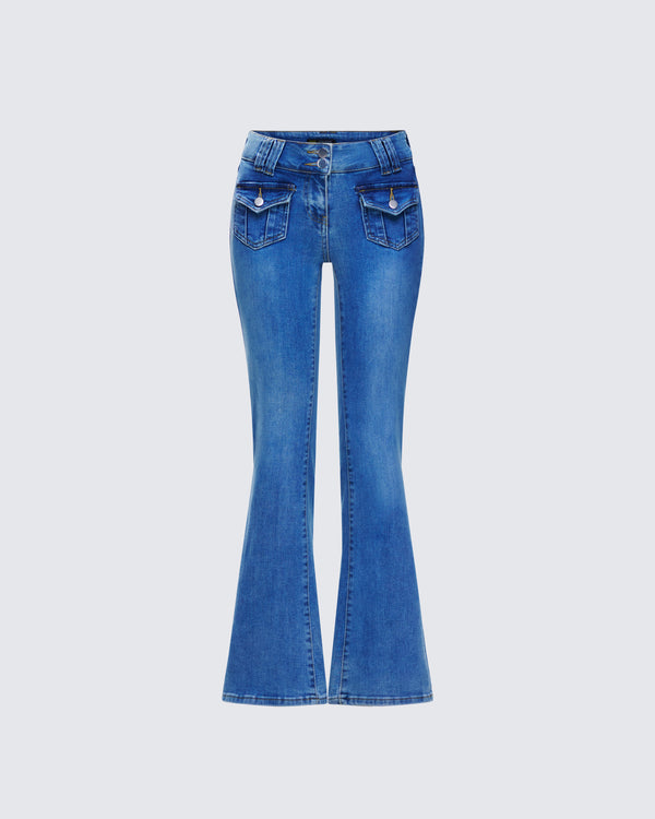 finesse Bri Blue Denim Patch Pocket Jean
