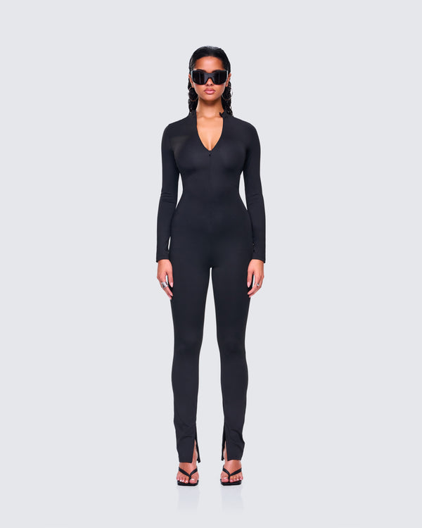 Finesse Brianna Black Zip Up Jumpsuit