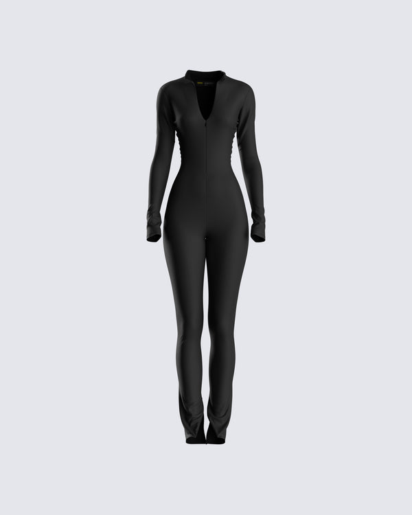 finesse Brianna Black Zip Up Jumpsuit