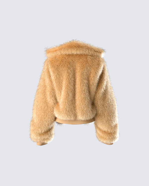 Finesse Briar Tan Faux Fur Bomber Jacket