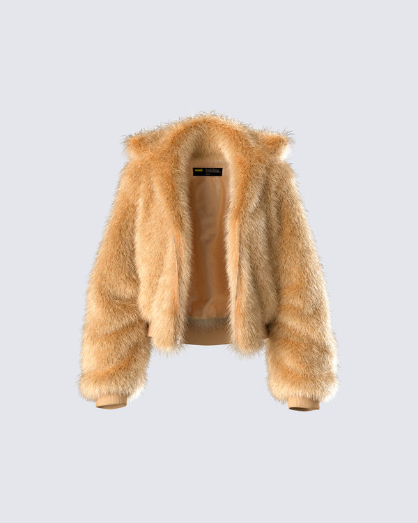 finesse Briar Tan Faux Fur Bomber Jacket