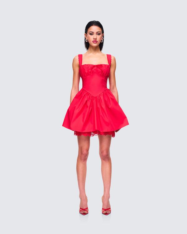 Finesse Brit Red Poplin Mini Dress