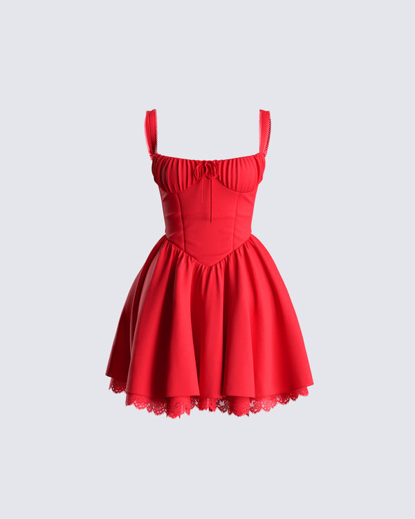 finesse Brit Red Poplin Mini Dress