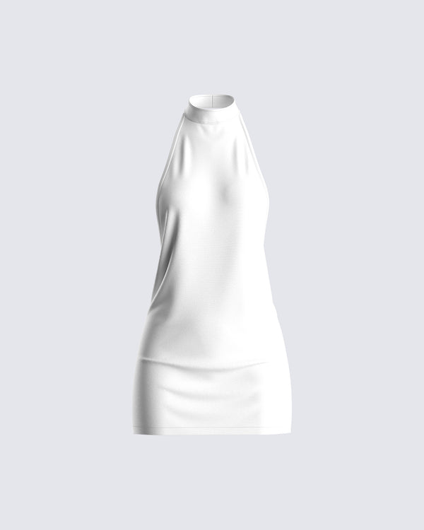 finesse Brittany White Halter Mini Dress