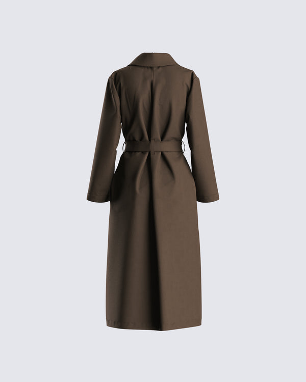 Finesse Bryn Dark Olive Belted Trench Coat