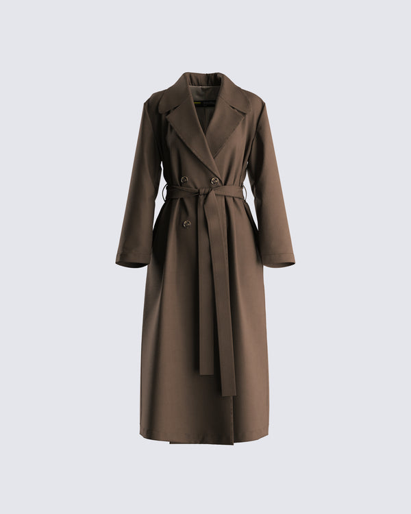 finesse Bryn Dark Olive Belted Trench Coat