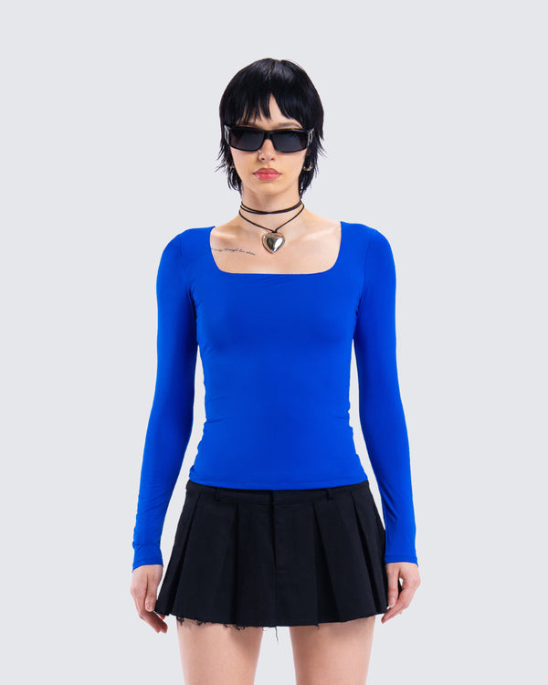 Finesse Brynee Blue Long Sleeve Top