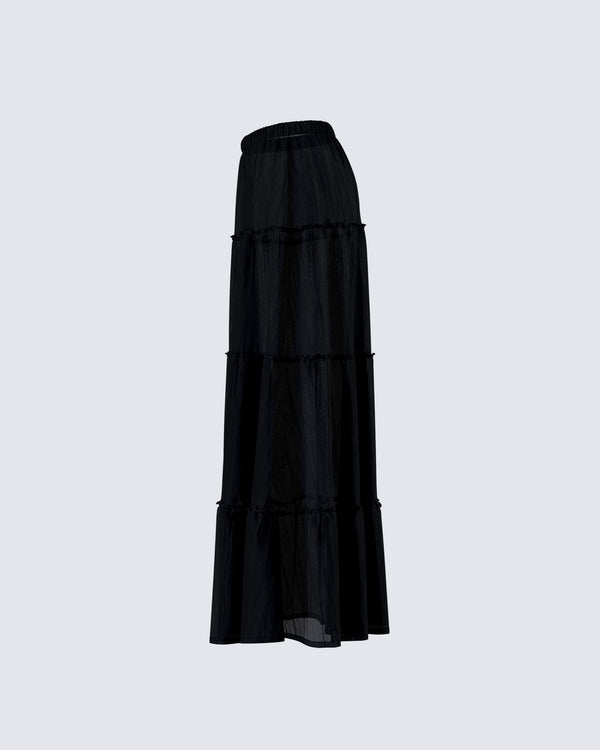 Finesse Cailin Black Tiered Maxi Skirt