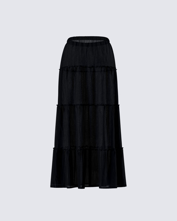 Finesse Cailin Black Tiered Maxi Skirt