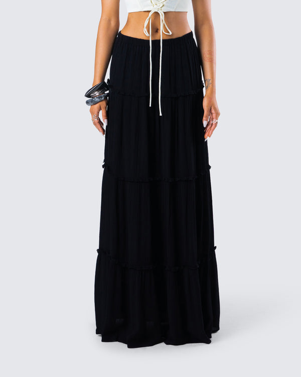 Finesse Cailin Black Tiered Maxi Skirt