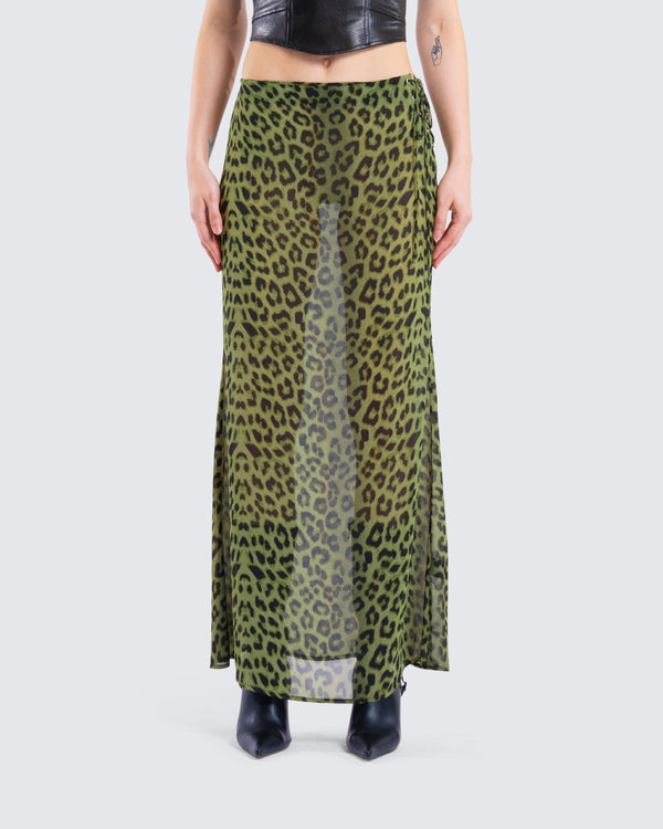 Finesse Calista Lime Leopard Maxi Skirt