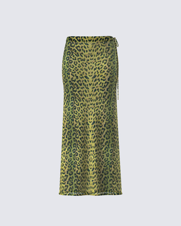 finesse Calista Lime Leopard Maxi Skirt