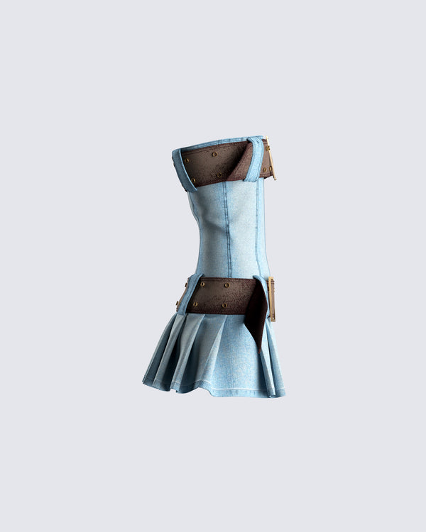 Finesse Cambry Blue Pleated Denim Dress