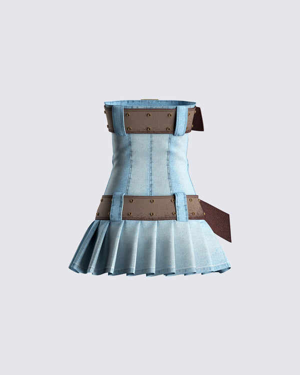 Finesse Cambry Blue Pleated Denim Dress