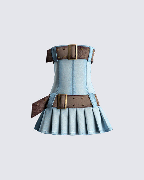 finesse Cambry Blue Pleated Denim Dress