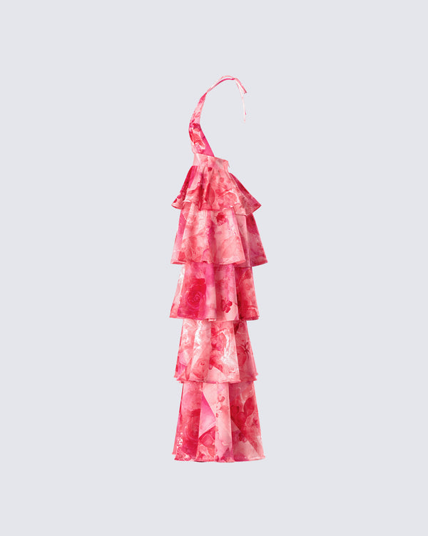 Finesse Caprice Pink Floral Maxi Dress