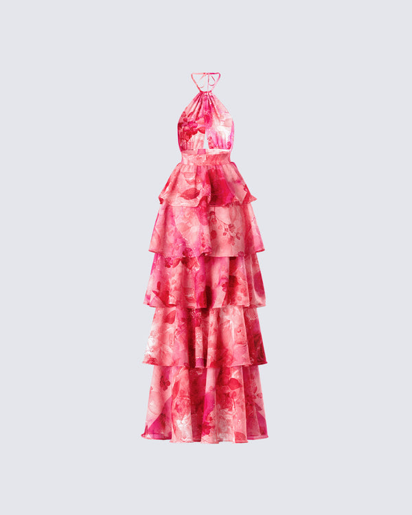 Finesse Caprice Pink Floral Maxi Dress