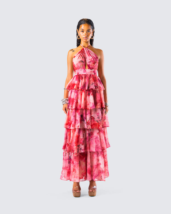 Finesse Caprice Pink Floral Maxi Dress