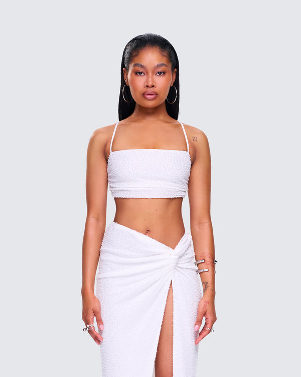 Finesse Carly White Beaded Bandeau Top