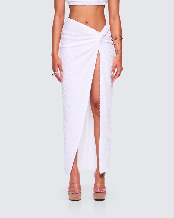 Finesse Carly White Beaded Drape Skirt
