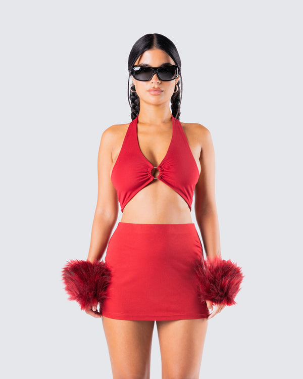 Finesse Carolina Red Halter Top