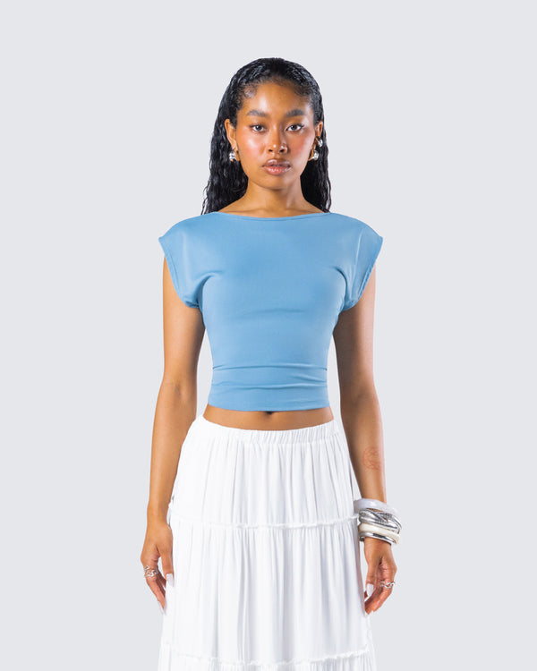 Finesse Caroline Blue Backless Top