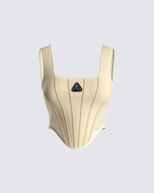 finesse Casey Yellow Mesh Corset Logo Top