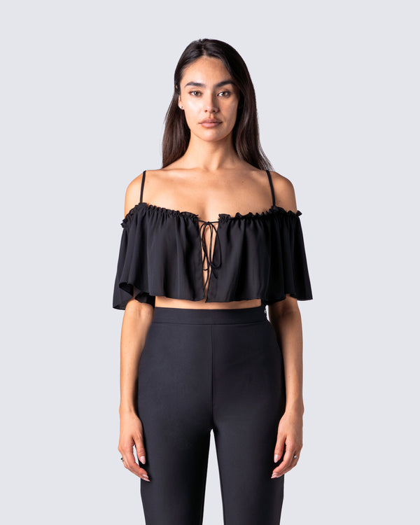 Finesse Catalina Black Chiffon Ruffle Top