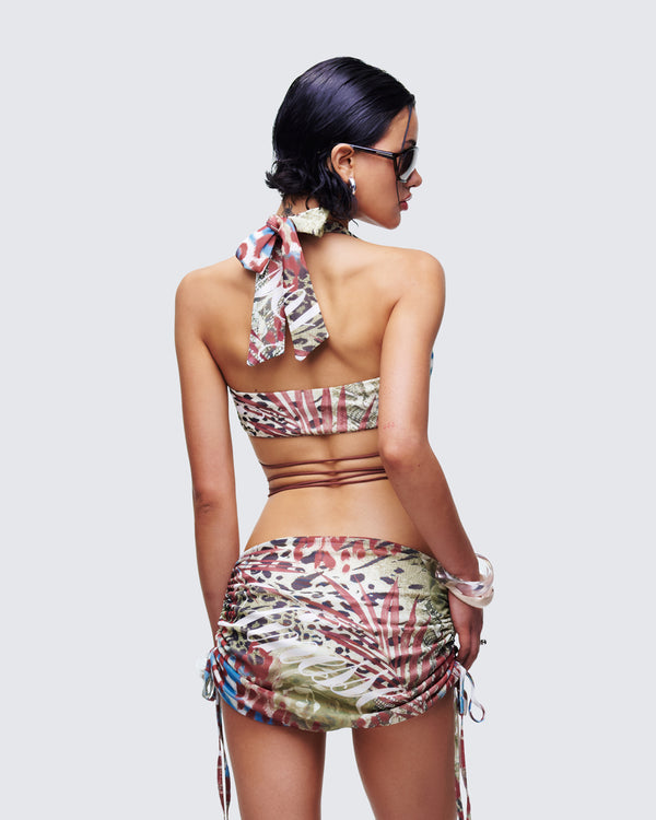 Finesse Cece Brown Printed Halterneck Top