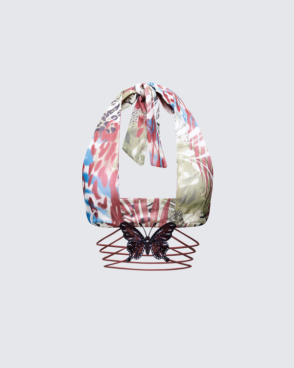 finesse Cece Brown Printed Halterneck Top