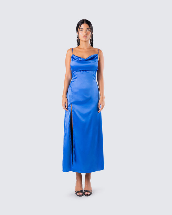 Finesse Celeste Satin Midi Dress