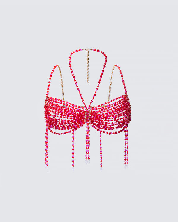 finesse Celestia Red Beaded Bralette Top