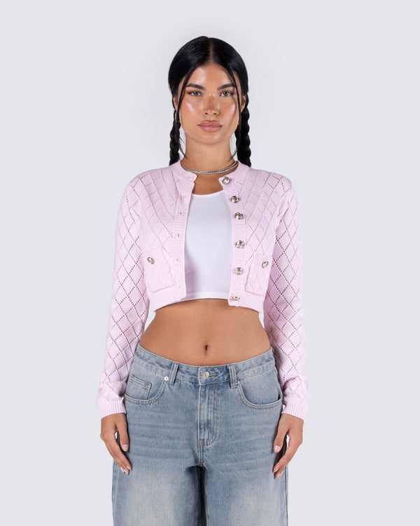 Finesse Celine Pink Pattern Knit Cardigan