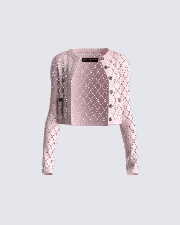 finesse Celine Pink Pattern Knit Cardigan