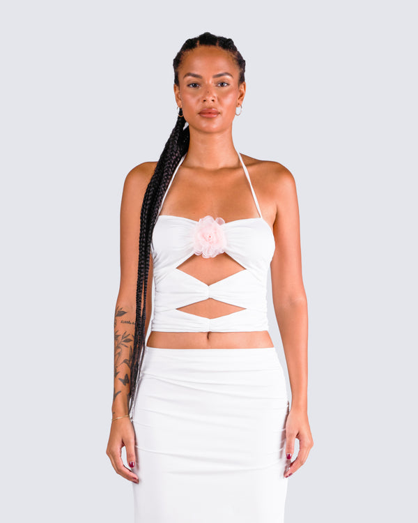 Finesse Cerelina White Jersey Cut Out Top