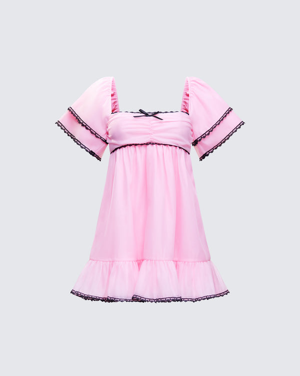 finesse Cerys Pink Organza Mini Dress