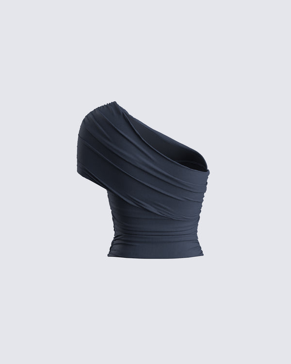 Finesse Charlize Navy One Shoulder Top