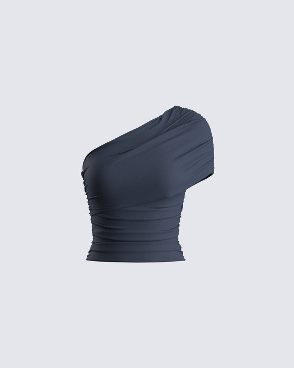 finesse Charlize Navy One Shoulder Top