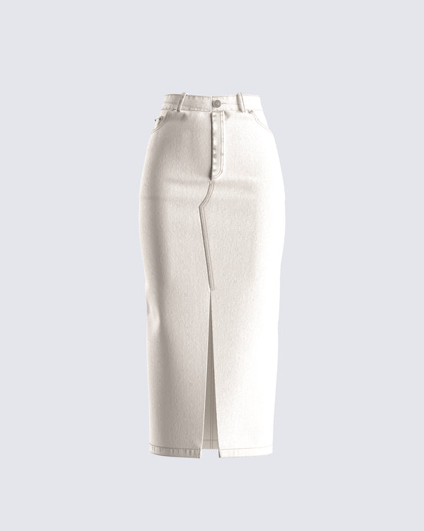finesse Chell White Denim Maxi Skirt