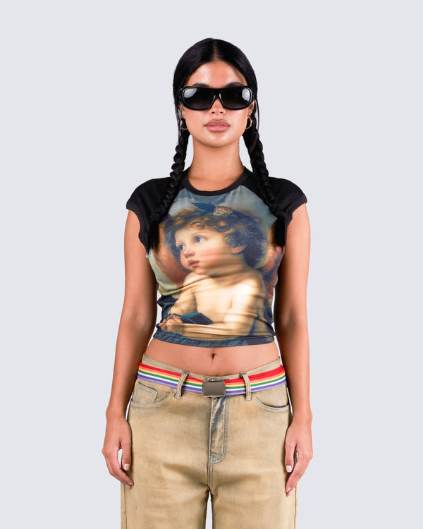 Finesse Cheryse Angel Print Jersey Top