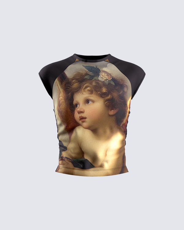 finesse Cheryse Angel Print Jersey Top