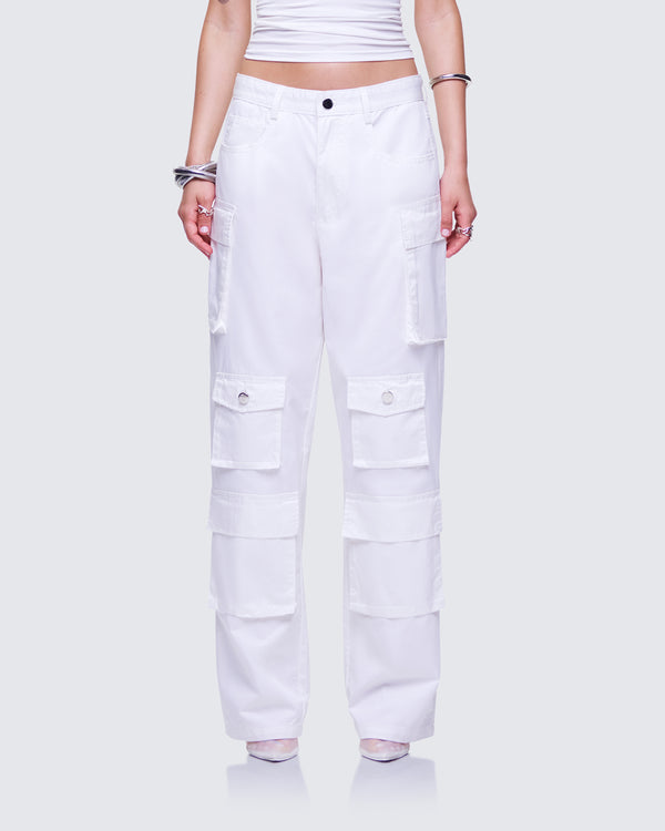 Finesse Chima White Cargo Twill Pant