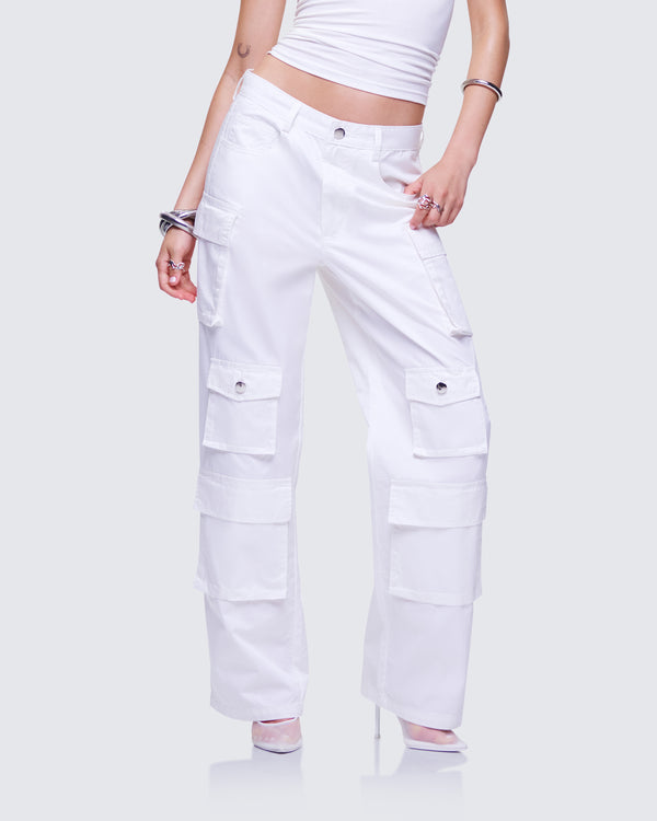 Finesse Chima White Cargo Twill Pant