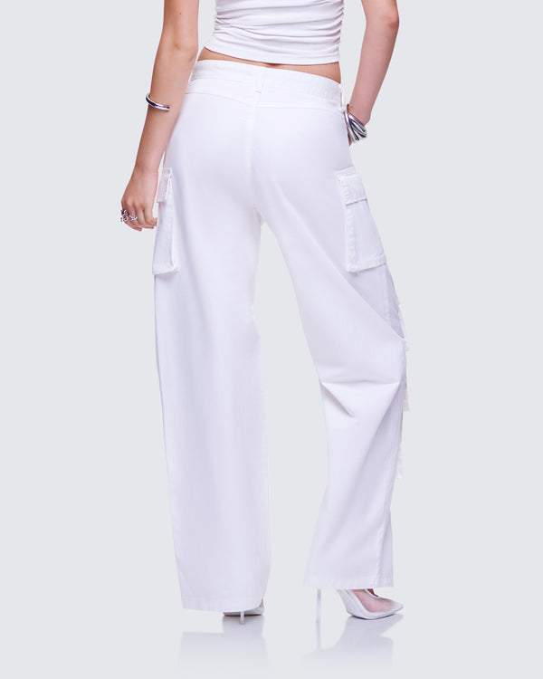 Finesse Chima White Cargo Twill Pant