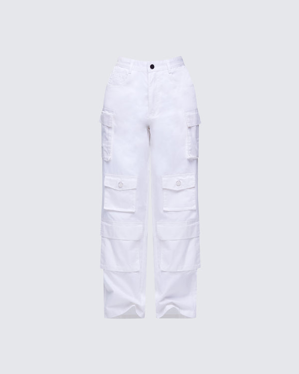 finesse Chima White Cargo Twill Pant