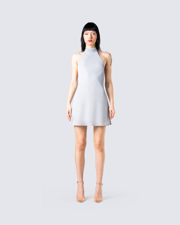 Finesse Cinder Grey Halter Mini Dress