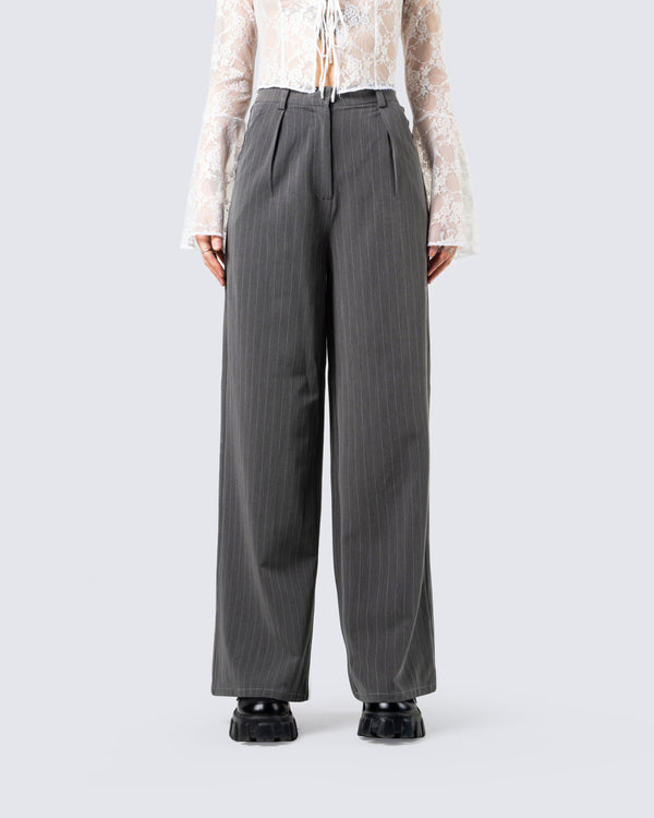 Finesse Claire Grey Striped Pant