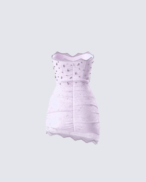 Finesse Clarisse Pink Hand Beaded Rhinestone Dress