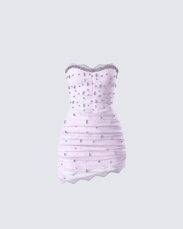 finesse Clarisse Pink Hand Beaded Rhinestone Dress